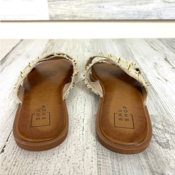 Shu Shop Women’s 7 Bertan Tan Gold Studded Slip-On Flat Sandals New Boho - Picture 5 of 7